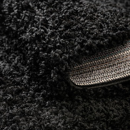 Unique Loom Solid Shag Collection Area Rug (7' 1" Round, Jet Black)