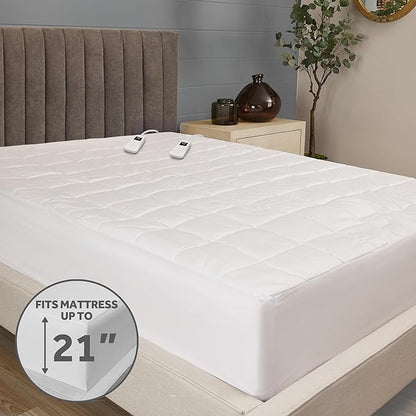 Sunbeam Restful Premium Quilted Heated Mattress Pad - King White