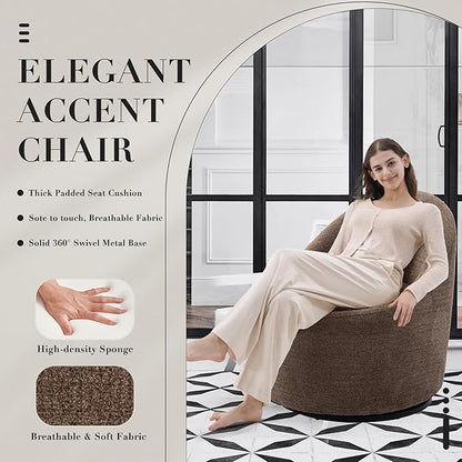 360° Swivel Accent Chair, Mid-Century Modern Chair with Hidden Storge, Small Swivel Chair with Arms for Living Room/Office-Brown