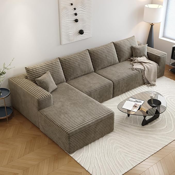 135.4" Cloud Sectional Couch with L-Shape Chaise,Modern Modular Sofa with Deep Seat, Upholstered Couches for Living Room Bedroom Apartments,No Assembly Required, (Camel,Left Facing Chaise)