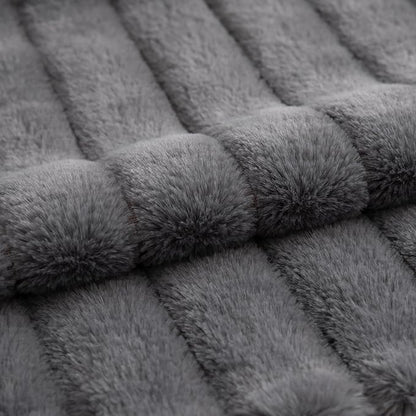 Pack of 2 Faux Fur Throw Pillow Covers 22x22 Inch Striped Decorative Soft Plush Couch Pillow Case Home Decor for Bed, Sofa, Living Room Darkgrey