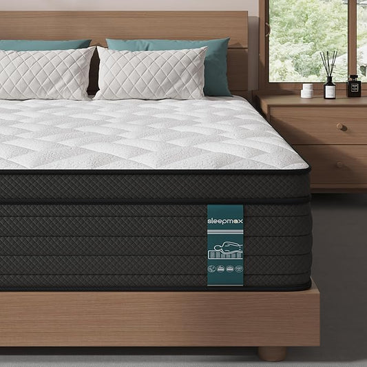 Sleepmax Firm King Mattress 14 Inch - Deep Sleep Hybrid Mattress Pain Relief - No Sagging Bed in a Box for Back & Side Sleepers - Extra Support, Fiberglass-Free, CertiPUR-US Certified, 365-Night Trial