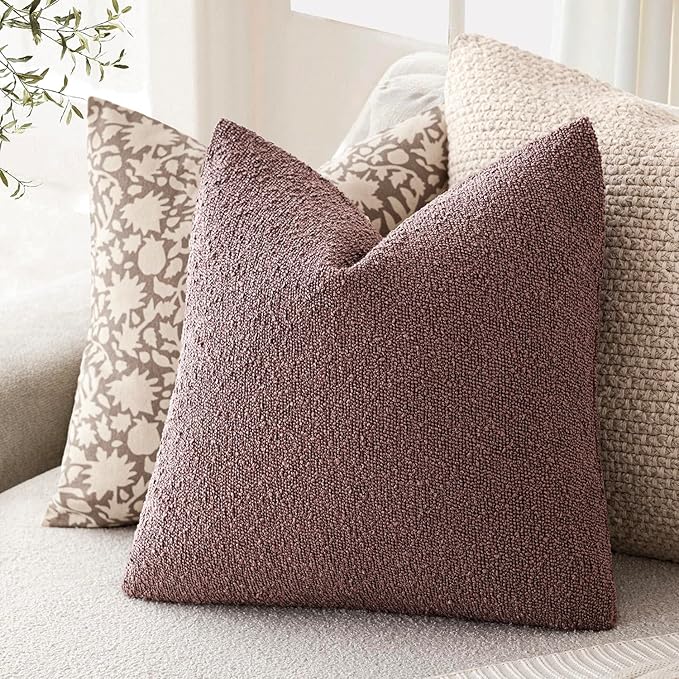 Foindtower Pack of 2, Decorative Textured Boucle Throw Pillow Covers Neutral Accent Solid Pillow Cases Cozy Soft Couch Cushion Case for Chair Sofa Bedroom Living Room Home Decor 22x22 Inch Dark purple