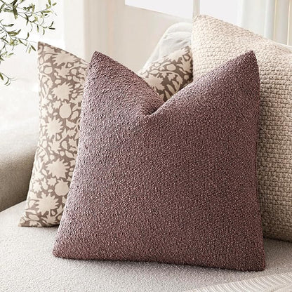 Foindtower Pack of 2, Decorative Textured Boucle Throw Pillow Covers Neutral Accent Solid Pillow Cases Cozy Soft Couch Cushion Case for Chair Sofa Bedroom Living Room Home Decor 22x22 Inch Dark purple