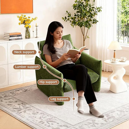 33.9" Accent Chairs, Modern Upgrade Sherpa Fabric Arm Chair Comfy Upholstered Armchair Leisure Single Sofa Chair with a Waist Pillow for Bedroom, Office and Living Room