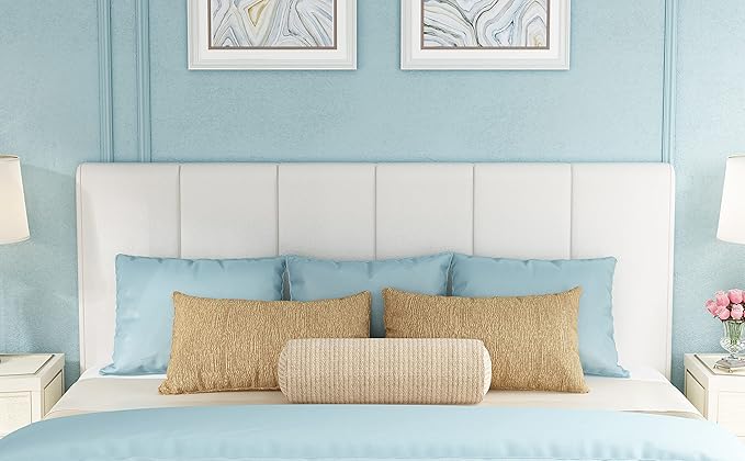 Yongchuang Upholstered Headboard Queen White Faux Leather Headboard for Queen/Full Size Bed Adjustable Height Foldable Heaboard