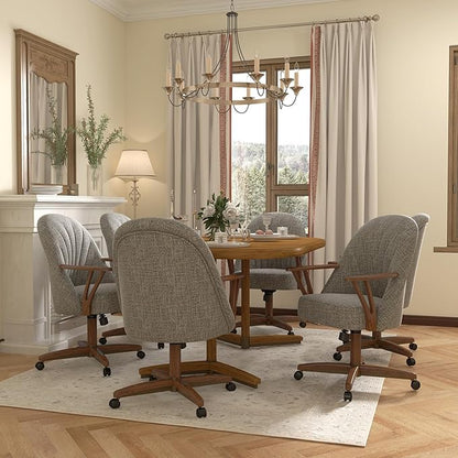 Chromcraft Set of 6 Swivel Tilt Chairs, Luxe Wooden Arm All-Metal Pedestal Base Chairs with Wheels for Kitchen