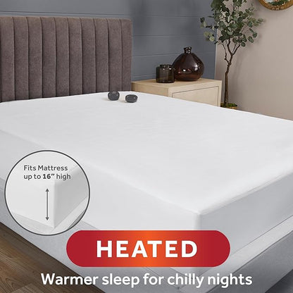 Sunbeam Electric Heated Mattress Pad Soft Cozy Fabric Fast Heating 12 Heat Settings 12-Hour Auto Shut-Off Deep Pocket Skirt Machine Washable Queen 80" x 60"