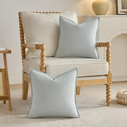 FUTEI Light Blue Chenille Throw Pillow Covers 20x20 Inch Set of 2,Edges Double-Stitched Cushion Cases,Modern Home Decor for Couch Living Room