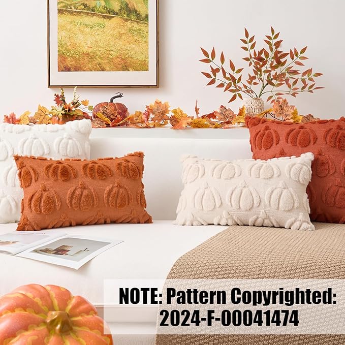 Kevin Textile Fall Pillow Covers 16x16 Inch Set of 2 Soft Pumpkins Decorative Square Pillowcases Plush Autumn Faux Fur Cushions Harvest Gift for Couch Sofa Chair Bedroom Home Decor, Rust