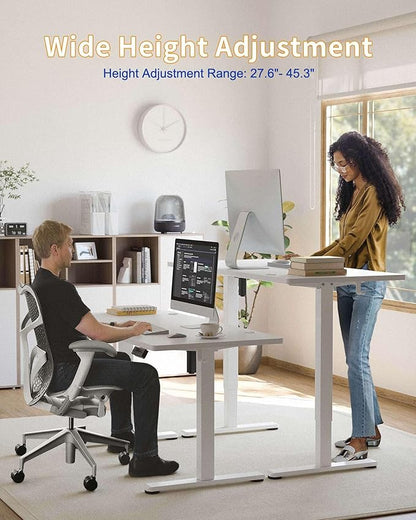 YIHAYO Electric Standing Desk, 63 x 24 Inches Stand Up Desk with Splice Board, Computer Table for Home Office, White Frame/White Top
