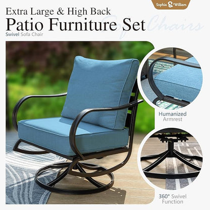 Sophia & William Patio Furniture Sets for 7 Outdoor Conversation Set 7 Pcs with 2 x Swivel Sofa Chairs, 2 x Armrest Chairs, 1 x 3-Seat Sofa, 2 x Ottomans for Coffee Garden Backyard Poolside Navy