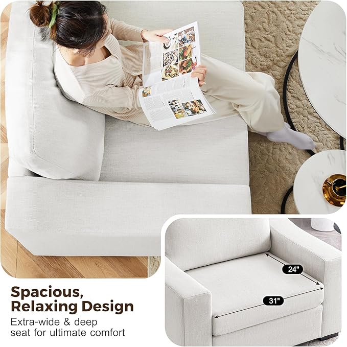 ABCASA Accent Chairs Set of 2,Living Room Furniture Set,Oversized Single Sofa with Extra Wide Armrest,Detachable Cover,Comfy Upholstered Reading Chairs for Office,Apartment,Dorm,Linen,Ivory