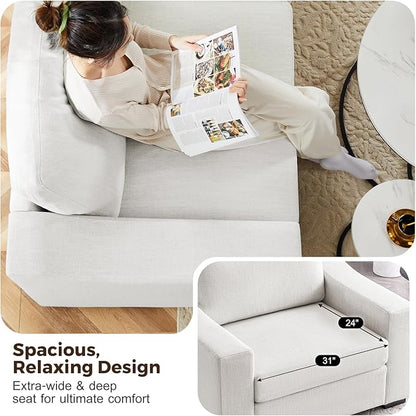ABCASA Accent Chairs Set of 2,Living Room Furniture Set,Oversized Single Sofa with Extra Wide Armrest,Detachable Cover,Comfy Upholstered Reading Chairs for Office,Apartment,Dorm,Linen,Ivory