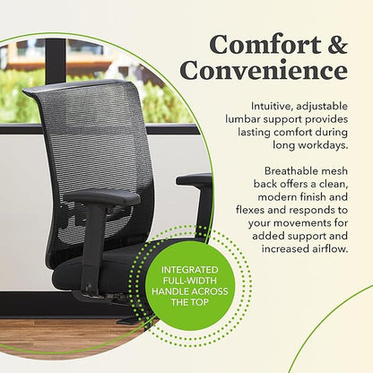 HON Convergence Ergonomic Office Chair, Breathable Back Support Mesh, Adjustable Arms, Computer Chair with Lumbar Support, Rolling Swivel Wheels, Comfortable Synchro-Tilt Recline, Fabric, Iris