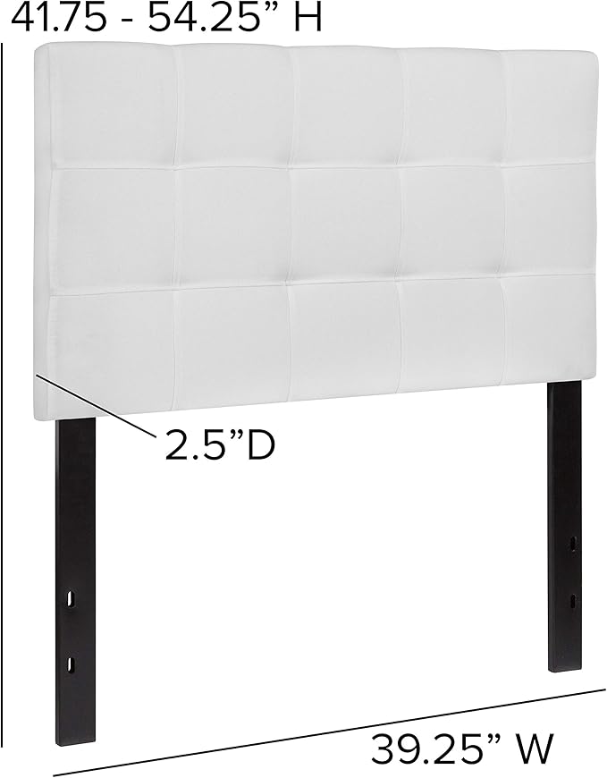 EMMA + OLIVER Quilted Tufted Upholstered Twin Size Headboard in White Fabric