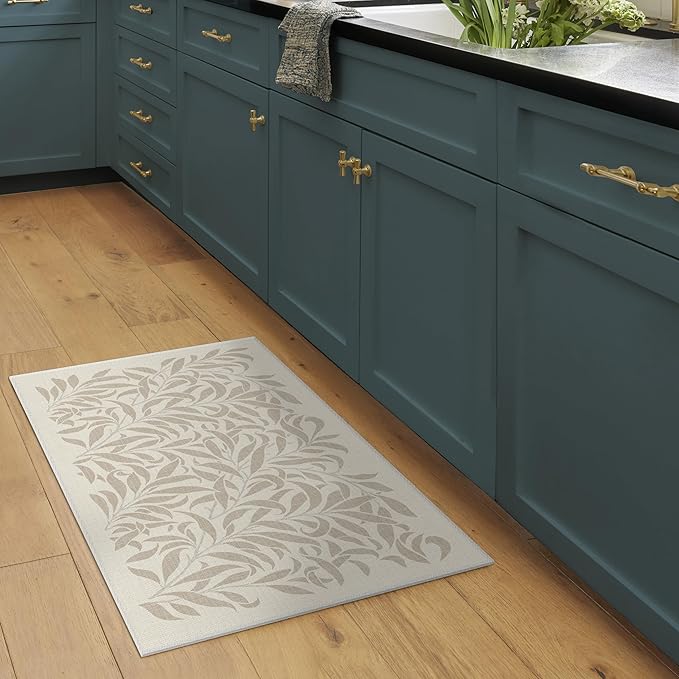 RUGGABLE x Morris & Co Washable Area Rug–Pure Willow Boughs Natural 2x3, Stain-Resistant, Non-Slip–Small Machine Washable Rugs for Living Room, Bedroom, Hallway, Entryway & Bathroom–with Standard Pad