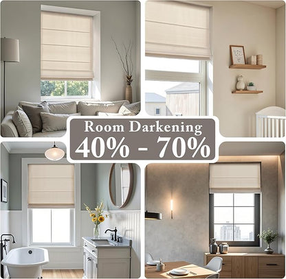 Madison Park Galen Matte Linen Cordless Roman Shades - Fabric Privacy Single Panel Darkening, Energy Efficient, Thermal Insulated Window Blind Treatment, for Home, Living Room Decor, 33" W x 64" H
