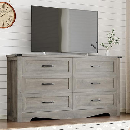 6-Drawer Dresser for Bedroom, Modern Wooden Chest of Drawers with Metal Handles, Anti-Tipping Design, Sturdy and Stable Storage Organizer for Living Room, Entryway, Home Office