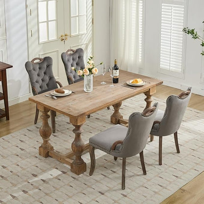 Velvet Dining Chairs Set of 4, Solid Wood Handles, Wooden Upholstered Dining Chair, Vintage Copper Nail Decoration, Mid Century Modern Kitchen Chair (Grey, Set of 4)
