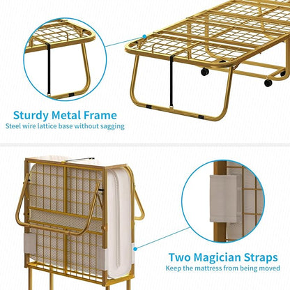 Mjkone Folding Bed with 5" Memory Foam Mattress & Upgraded 75x31 Frame Single Portable Guest Bed, Space-Saving Design, Lockable Wheels for Easy Moving, Quick Assembly & Compact Storage