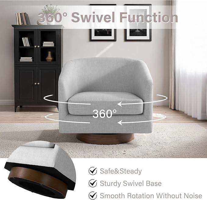Lumibee Swivel Accent Chairs Set of 2, Chenille Fabric Swivel Barrel Chairs for Living Room, Modern Comfy Upholstered Round Armchairs Single Sofa Chairs for Bedroom, Club-Cool Gray