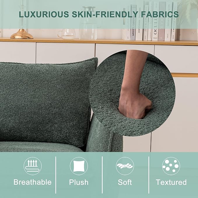 Oversized Armchair, Modern Accent Chair Upholstered in Soft Cloud Fabric with Plush Cushions – Comfy Lounge Chair for Reading Nook, Living Room, and Bedroom (Green, Set of 1)