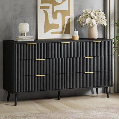 LYNSOM Fluted Dresser and Nightstand Sets 4 Piece, 2-Drawer Nightstands and 5/6 Drawers Dresser, Wood Bedroom Furniture Set for Home, Bedroom, Hallway, Black