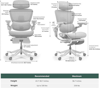 HINOMI H2 Pro Premium Ergonomic Office Chair - Comfy Home Office Desk Computer Chair with Adjustable Back Support, Swivel Wheels, Flip-up Arms, Comfortable Mesh Seat for Desk Work (Gray)
