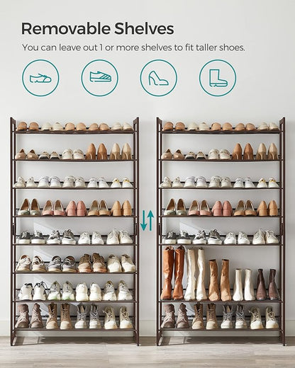 SONGMICS Shoe Rack, 8-Tier Shoe Organizer, Metal Rack for Garage, Set of 2, 4-Tier Stackable Shelf, with Adjustable Flat or Angled Shelves, 32-40 Pairs, Bronze ULMR08A