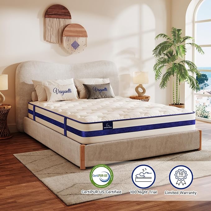 Vesgantti Twin Mattress,12 Inch Hybrid Innerspring Mattress in a Box with Memory Foam,Back Support & Pressure Relief,Medium Firm Feel for Teenagers (Twin Size)