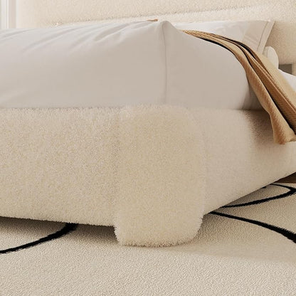 King Size Cloud Bed Frame, Upholstered Boucle Platform Bed with Adjustable Headboard, Anti-Collision Soft Rounded Corners, Noise Free, Easy Assembly, Cream