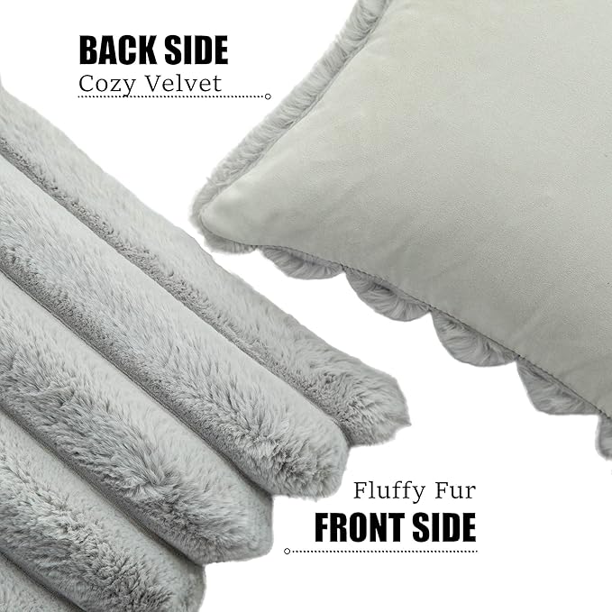 Neelvin Grey Faux Fur Cozy Soft Striped Decorative Throw Pillow Covers 16x16 inch Set of 2,Velvet Pillowcase Cushion Case for Sofa Couch