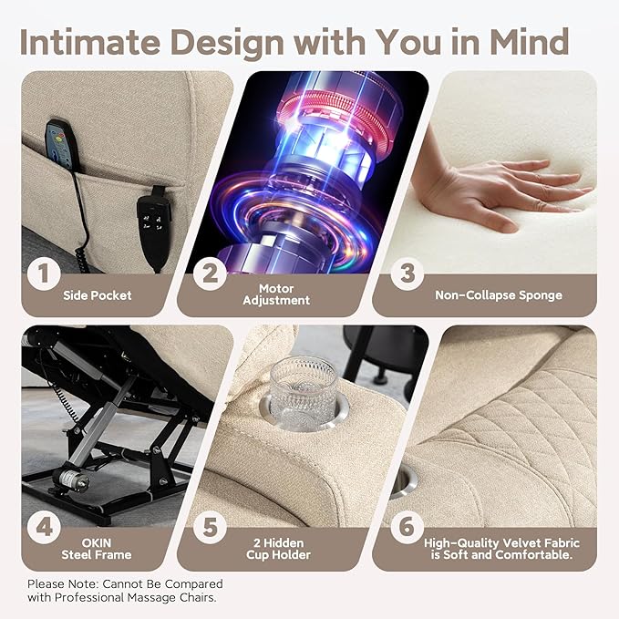 25''Oversized Recliner Chair/Lift Chair, Power Lift Recliner Chair for Elderly, Electric Recliner Chairs for Adults with Massage and Heat, Double Motor Lay Flat Recliner with Cup Holder, Side Pocket