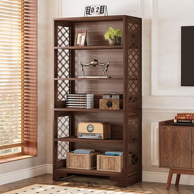 Tribesigns 71" Tall Bookshelf, 6-Tier Large Mid-Century Bookcase, Freestanding Library Open Bookshelves with 5 Storage Shelves, Wooden Display Shelving Unit for Living Room, Home Office(2PC)