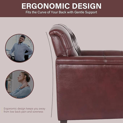 Lumibee Faux Leather Armchairs, Contemporary Accent Chairs Set of 2 with Nailhead Trims & Wood Legs for Living Room, Upholstered Comfy Arm Chairs for Office,Bedroom-Dark Red