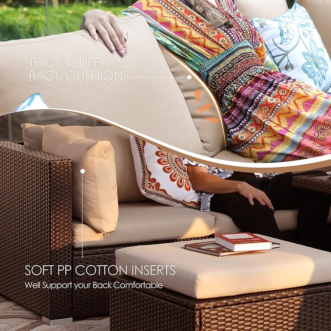 NICESOUL Modern Luxury Outdoor Patio Sectional Furniture Set with Fire Pit Table, Large Size PE Brown Wicker 29.3'' High Back Conversation Set with Natural Gas/Propane Fireplace, 11 Pieces 10 Seats