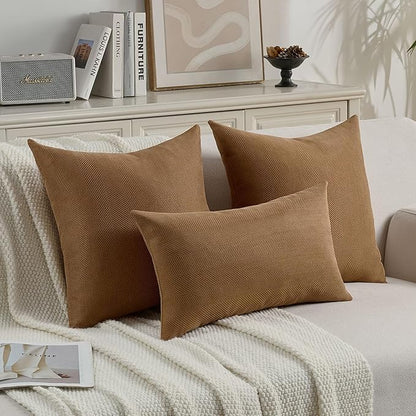 FUTEI Rust Chenille Throw Pillow Covers 22x22 Inch Set of 2,Soft Wide Chevron Textured Cushion Case,Farmhouse Home Decor for Couch Bed Living Room