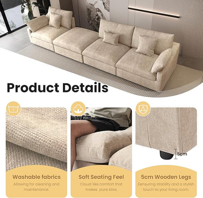 Cloud Modular Sectional Sofa with Ottoman,192" Sectional Sofa Bed Sleeper Couch for Living Room,Convertible Couch Deep Seat 9 Seater for Office Apartment,Covers Washable&Replaceable,Khaki