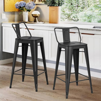 HAOBO Home Metal Bar Stools Set of 2 Low Back Counter Height Barstools 26" Industrial Barstool Patio Stool Metal Kitchen Stools Bar Chairs for Indoor Outdoor