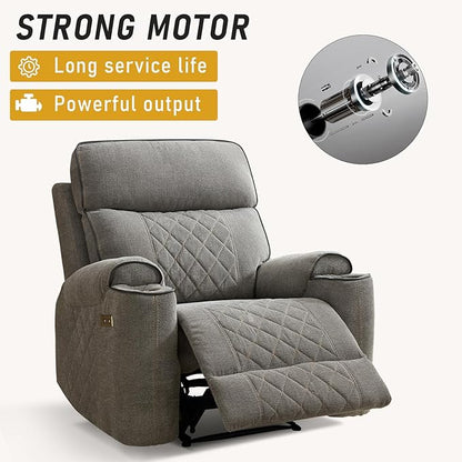 Electric Recliner Chair, Soft Fabric Power Recliners with Metal Cup Holders, Single Overstuffed Heavy Duty Reclining Sofa Chairs for Living Room Bedroom, Light Grey