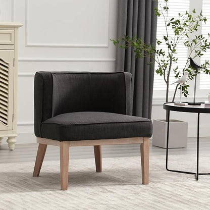 Set of 2 Accent Arm Chair with Wood Legs, Comfy Barrel Side Chair Linen Upholstered Reading Chairs with Back for Living Room Bedroom, Charcoal