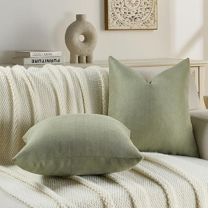 FUTEI Sage Green Chenille Throw Pillow Covers 12x20 Inch Set of 2,Soft Wide Chevron Textured Lumbar Pillow Cases,Farmhouse Home Decor for Couch Bed Living Room