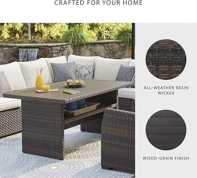 Signature Design by Ashley Outdoor Easy Isle Multi-Use Resin Wicker Patio Table, Dark Brown