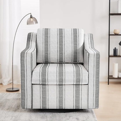 UIXE Swivel Accent Chairs Set of 2, Fabric Upholstered Arm Chair for Living Room, Modern Club Armchair Comfy Single Sofa Bedroom Reading Seat with Lumbar Pillow - Stripe Gray