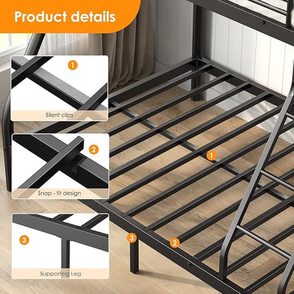 SDHYL Bunk Beds Twin Over Full Size, Heavy Duty Metal Bunk Bed Frame for Adults, Space-Saving & No Box Spring Needed, Black