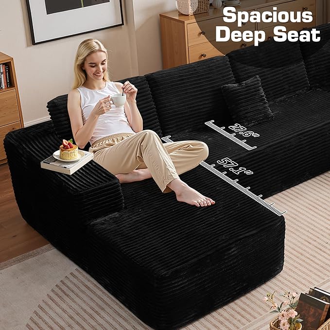 165.7'' U Shaped Sectional Couches for Living Room, Oversized Boneless Cloud Couch with Chaise, Modular Sofa Sets Deep Seat Plush Corduroy, No Assembly Required,Plush Corduroy,Black