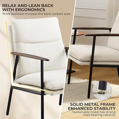 Art Leon Accent Chairs Set of 2-Fabric Side Sitting Chair Solid Accent Chair with Wood Armrests Ergonomic Reading Chair with Metal Frame for Living Room, Bedroom, Guest Room Beige