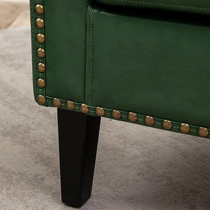 KINWELL 29" W Faux Leather Barrel Chairs Set of 2, Modern PU Upholstered Tufted Club Chairs with Nailhead Trim, Small Armchairs Accent Chairs for Living Room Bedroom Apartment Lounge Nursery, Green