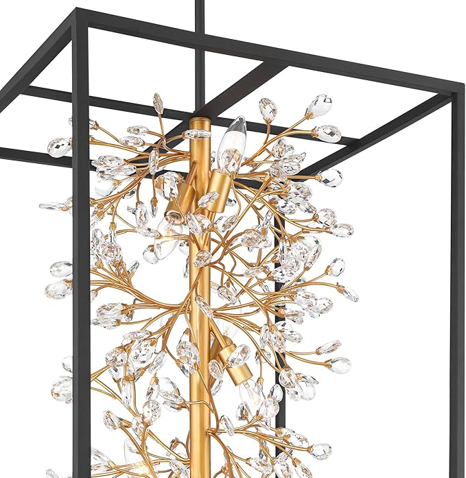 Possini Euro Design Carrine 20" Modern Pendant Chandelier Ceiling Light Fixture Dining Room Over Table Kitchen Island Foyer Hanging Unique 6-Light Black Gold Finish Crystal Metal Hallway Entryway
